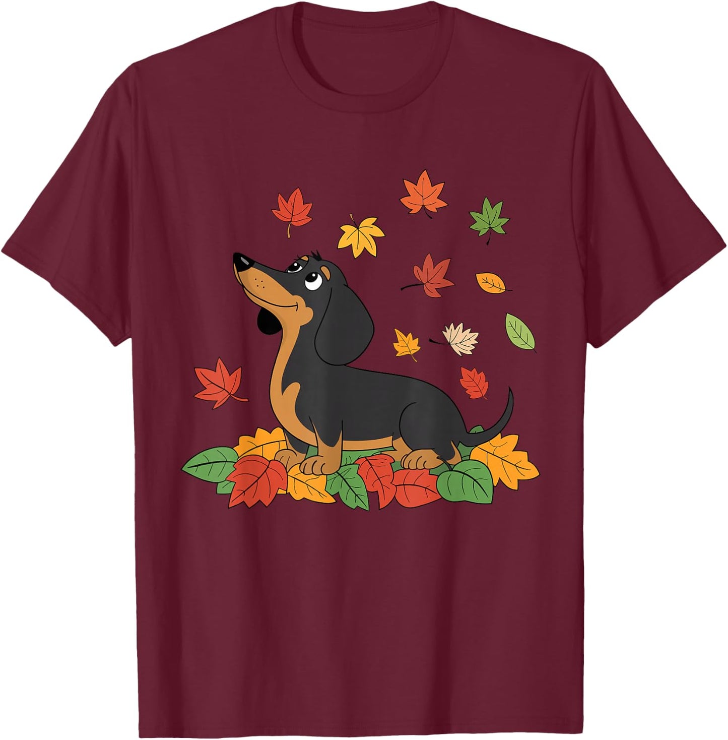 Dachshund Thanksgiving Pilgrim Autumn Fall Leaves T-Shirt - T-Shirt | Maroon