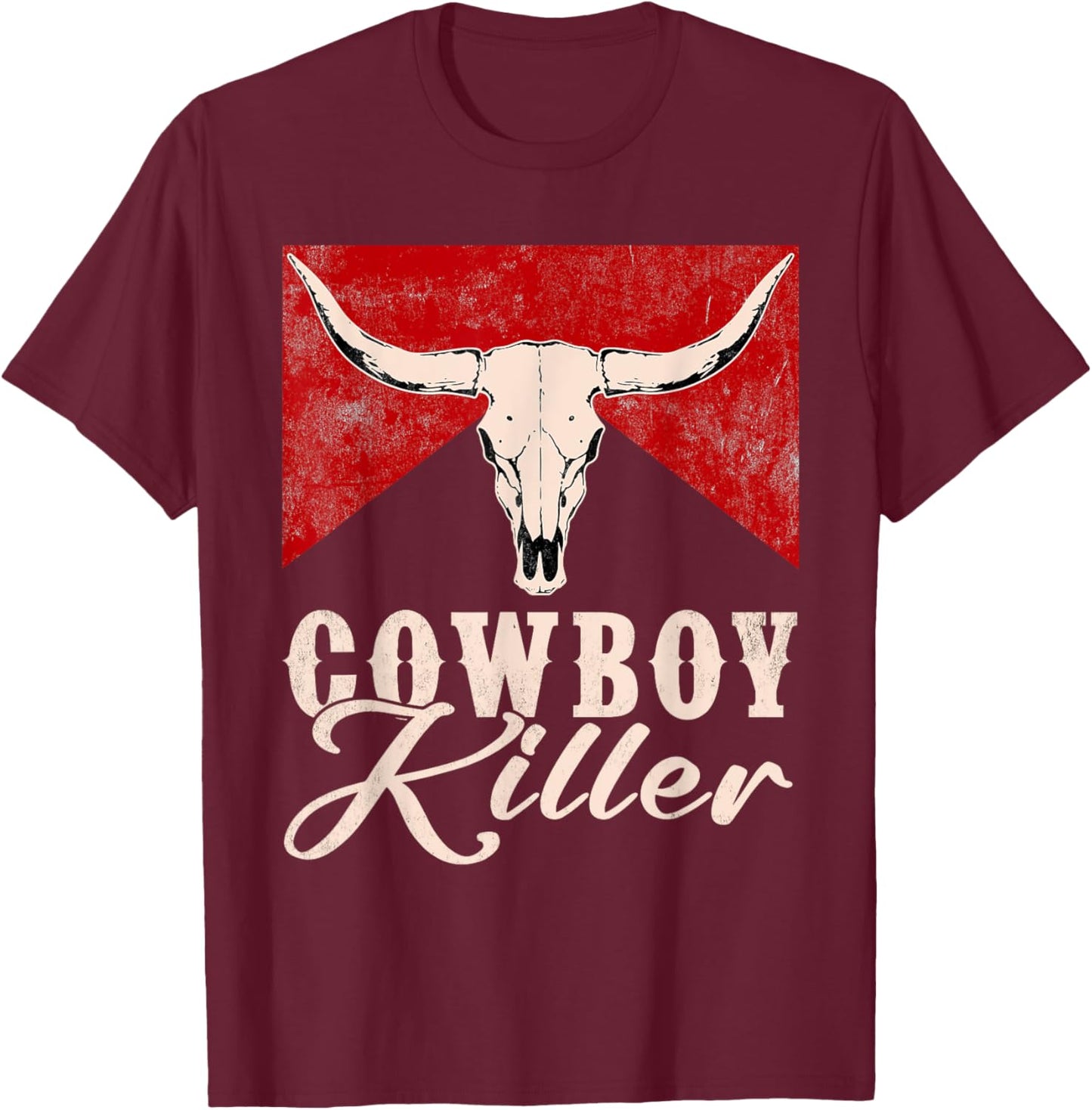 Killers Vintage Cowboy Western Rodeo Bull-Skull T-Shirt - T-Shirt | Maroon