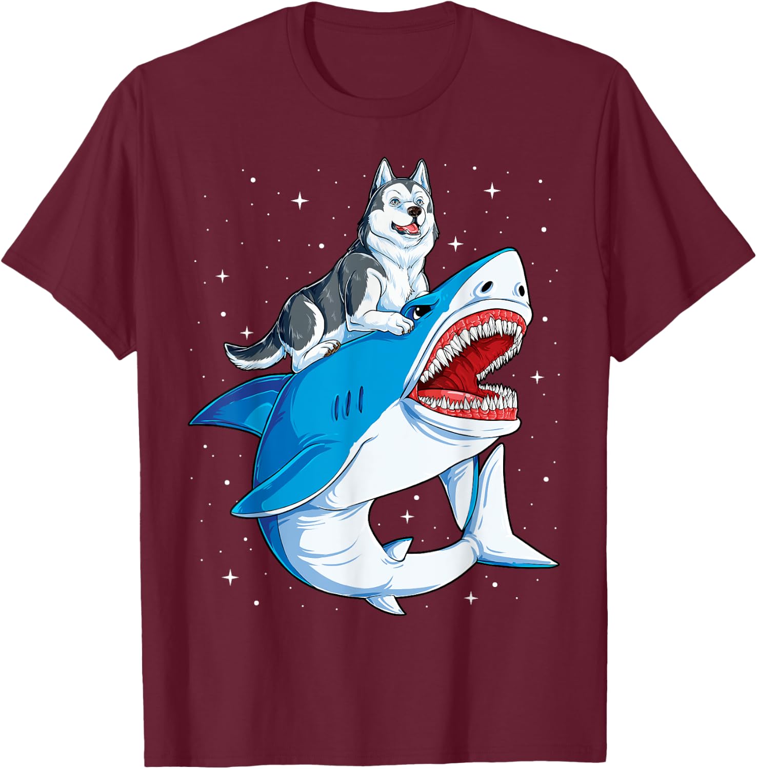 Siberian Husky Shark Jawsome Dog Lover Gifts Space Galaxy T-Shirt - T-Shirt | Maroon