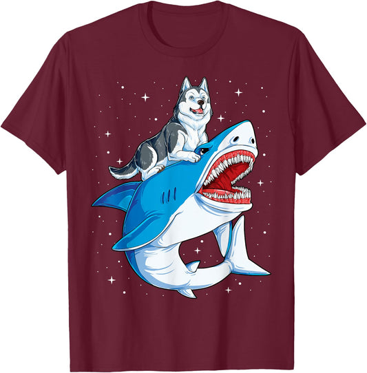 Siberian Husky Shark Jawsome Dog Lover Gifts Space Galaxy T-Shirt - T-Shirt | Maroon