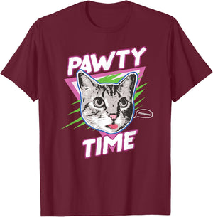 Funny Cat Pawty Time Party Animal Retro T-Shirt - T-Shirt | Maroon