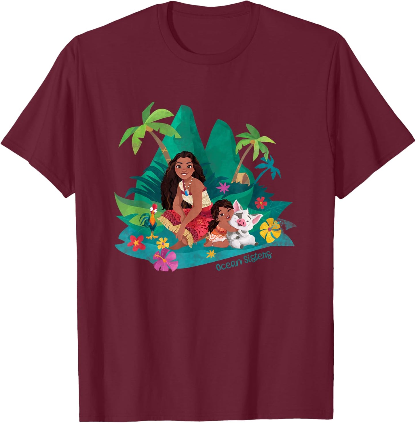 Disney Moana 2 Ocean Sisters & Pua Tropical Island Trio T-Shirt - T-Shirt | Maroon