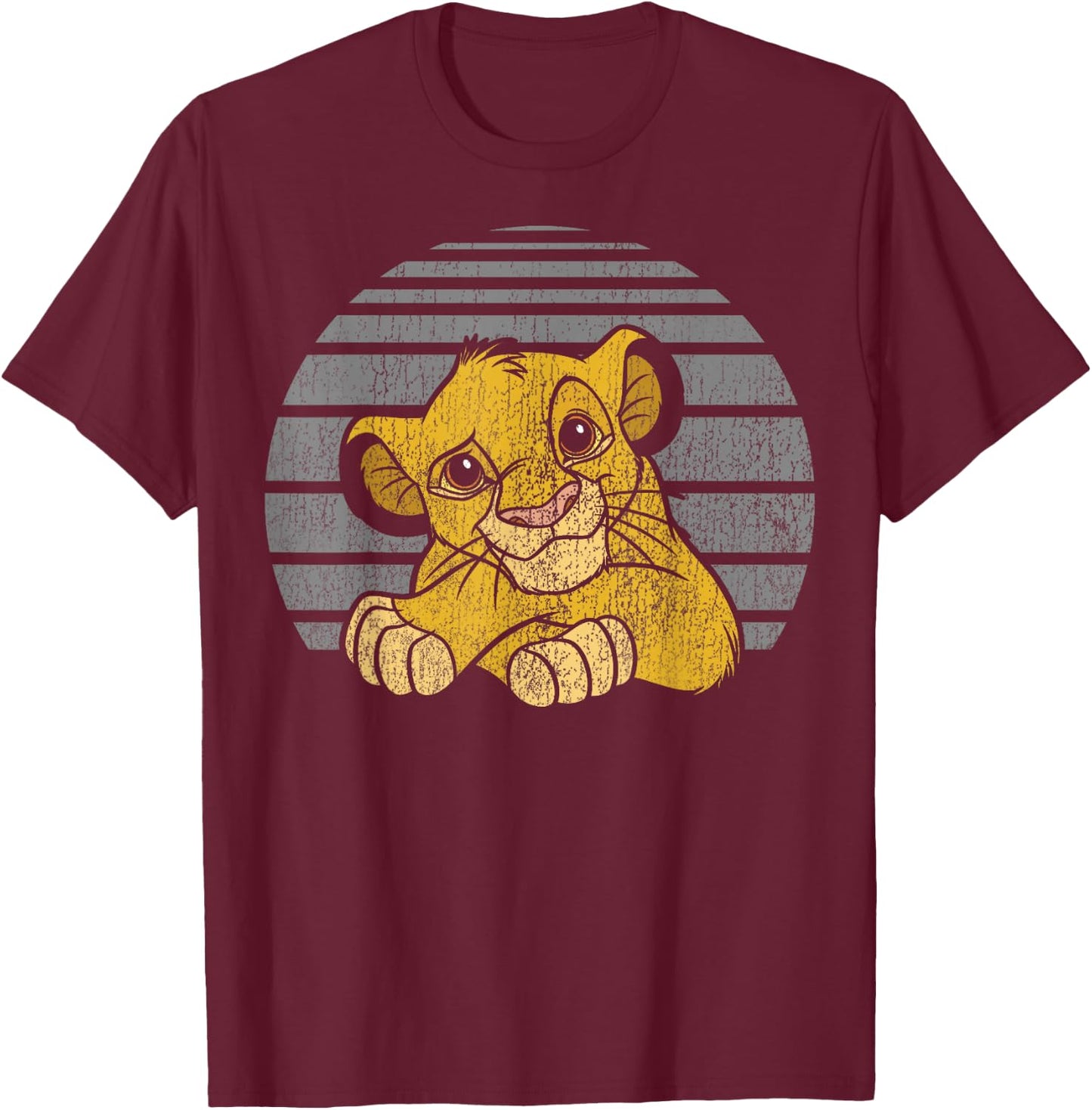 Disney Lion King Young Simba Distressed Stripes T-Shirt - T-Shirt | Maroon