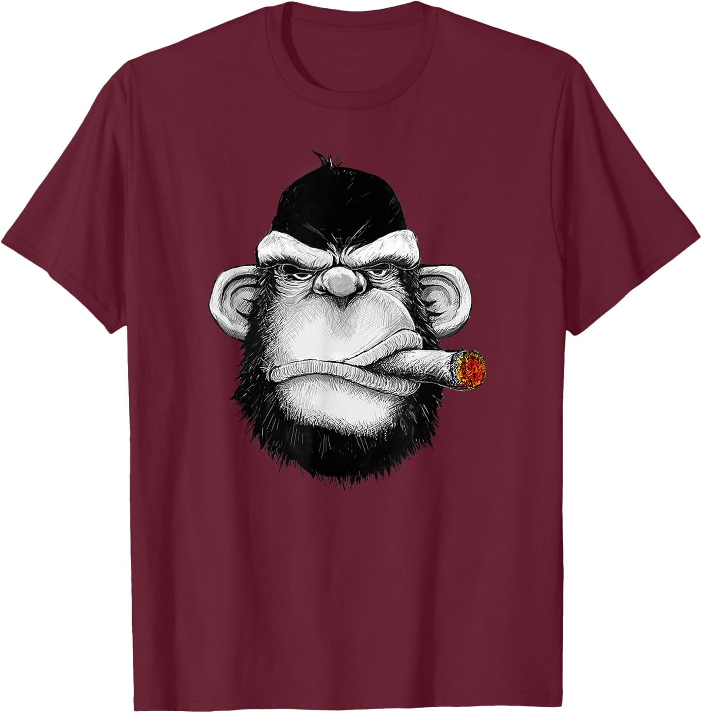 Monkey Cigar Gorilla Smoking Cigarette T-Shirt - T-Shirt | Maroon