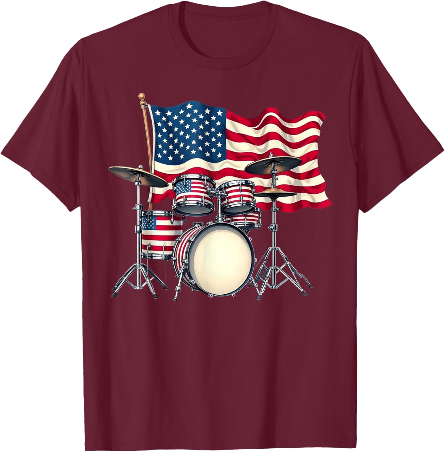 Patriotic Drum Drumset Drummer Lover American 4th of July T-Shirt - T-Shirt | Maroon