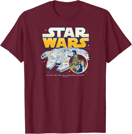 Star Wars - Han Solo Chewbacca Millennium Falcon T-Shirt - T-Shirt | Maroon