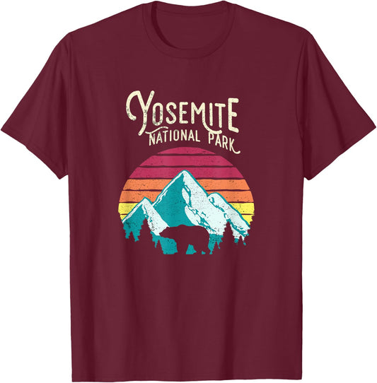 Vintage Yosemite National Park CA, Bear Mountain T-Shirt - T-Shirt | Maroon