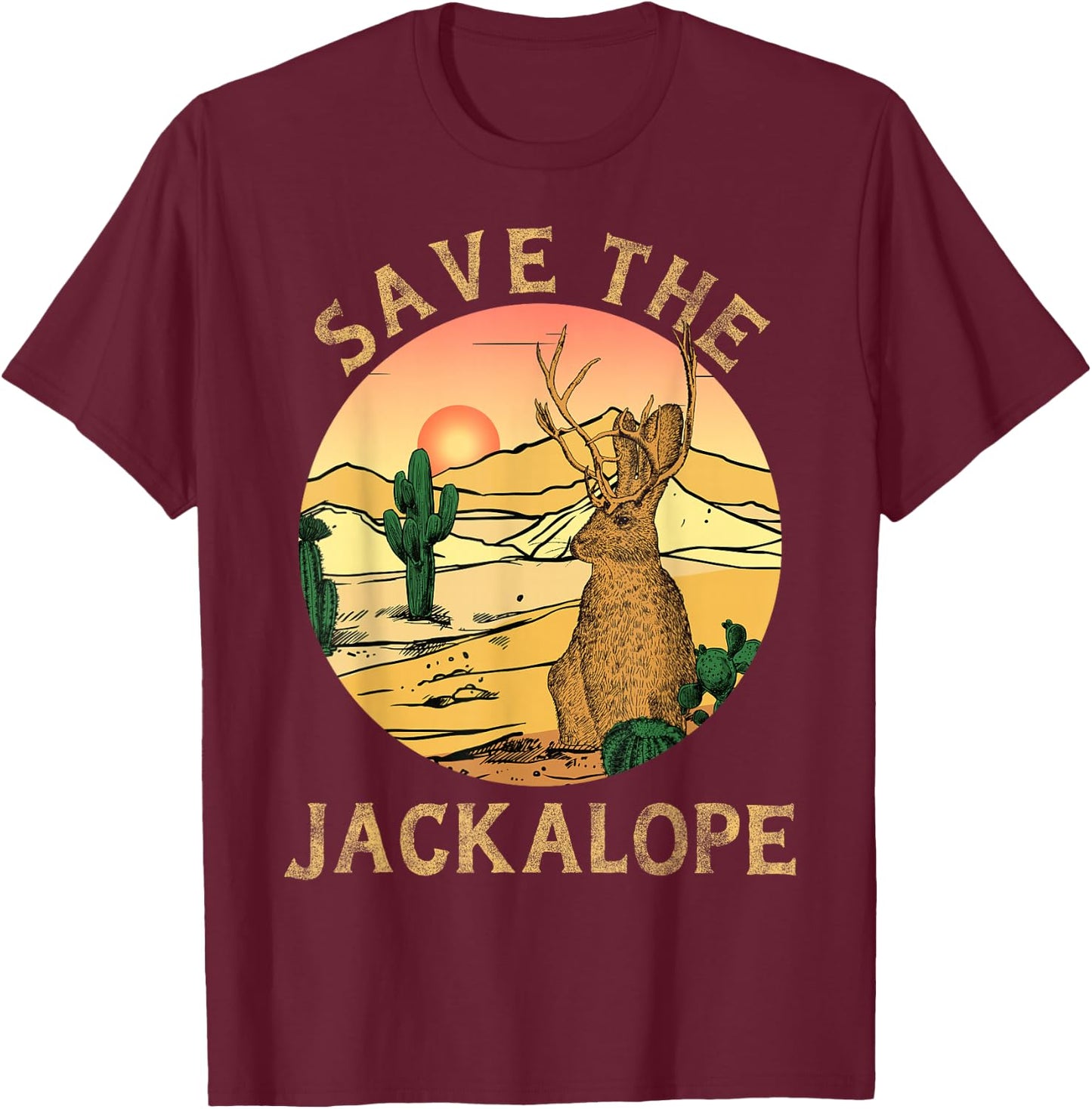 Jackrabbit Desert Cactus Mountain vintage save the Jackalope T-Shirt - T-Shirt | Maroon
