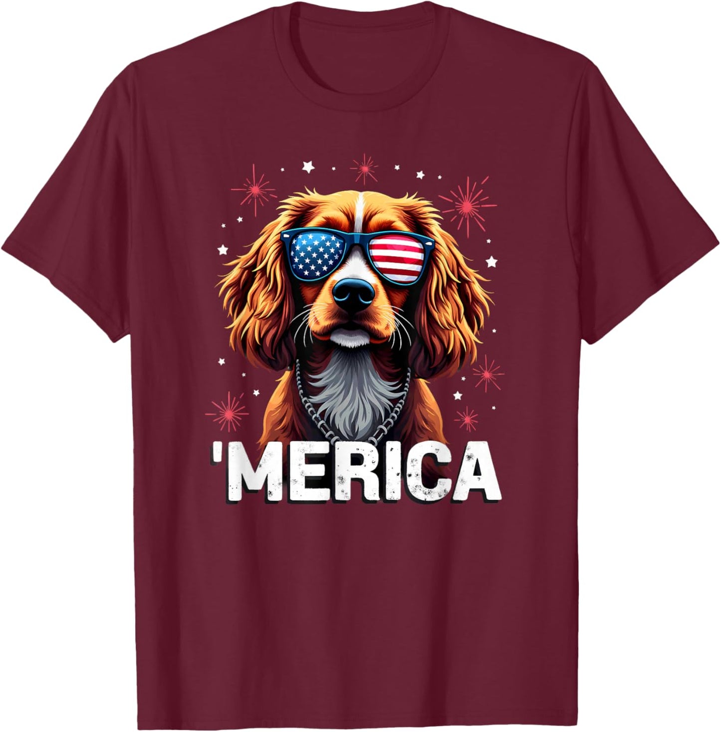 US Flag Cavalier King Charles Sunglasses Merica T-Shirt - T-Shirt | Maroon