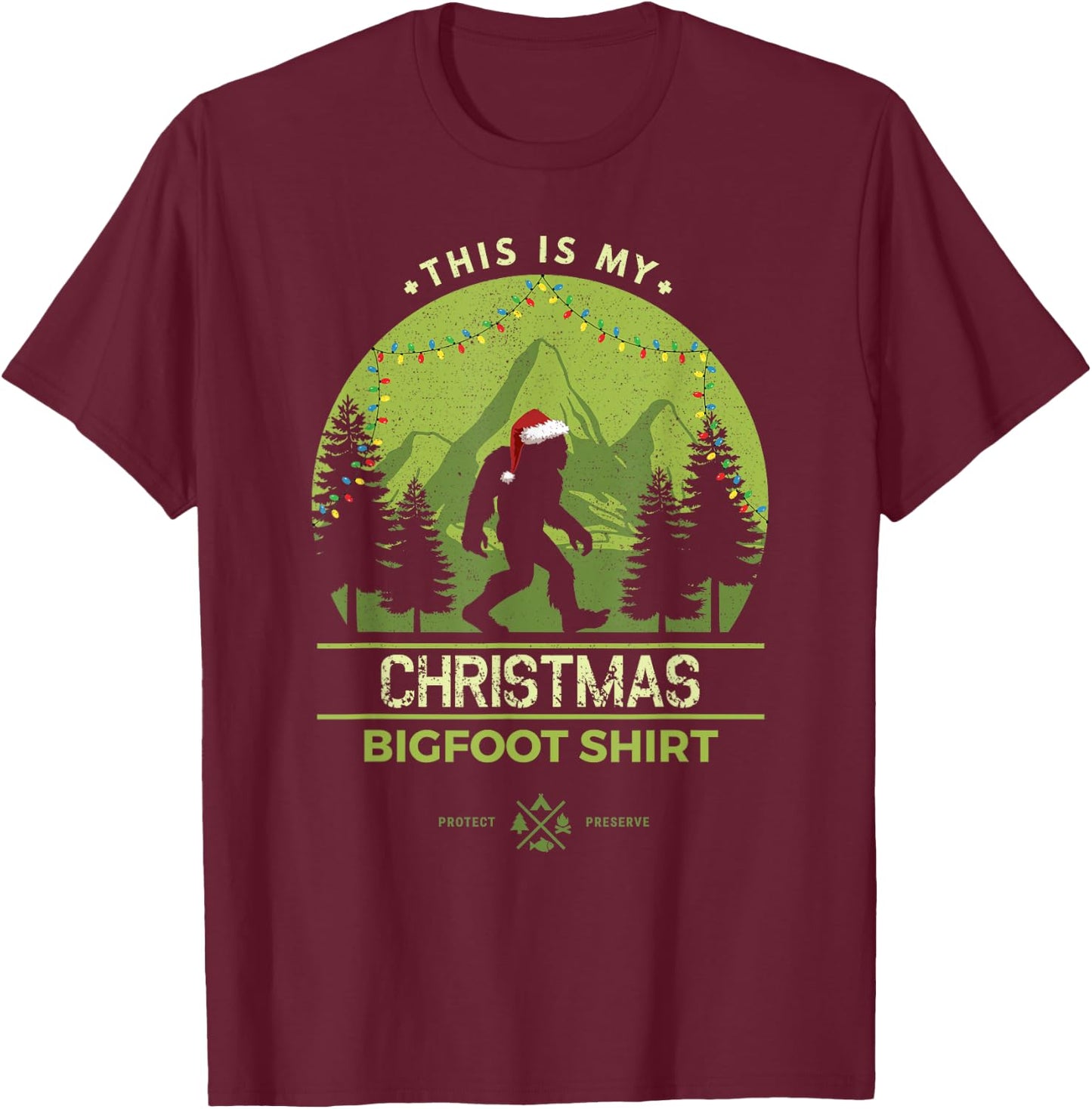 Merry Xmas Bigfoot Santa Squatch Christmas Yeti T-Shirt - T-Shirt | Maroon