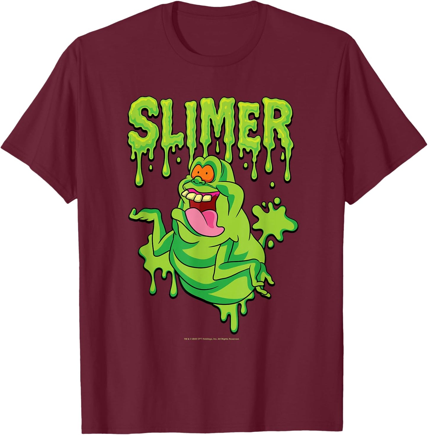 The Real Ghostbusters Ecto Green Slimer Retro 80's Cartoon T-Shirt - T-Shirt | Maroon