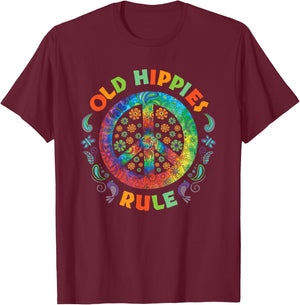 Old Hippies Rule Hippie Vintage Retro Costume Hippy Gift Small T-Shirt - T-Shirt | Maroon