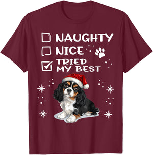 Cute Cavalier King Charles Spaniel Dog Christmas Naughty Men Women Kids T-Shirt - T-Shirt | Maroon