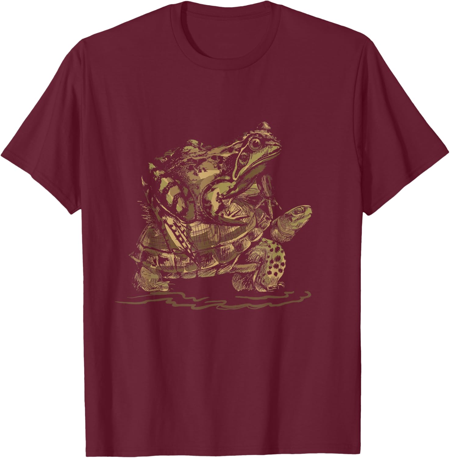Wildlife Animal Gift Turtle Riding Frog T-Shirt - T-Shirt | Maroon
