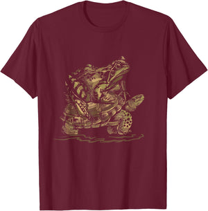 Wildlife Animal Gift Turtle Riding Frog T-Shirt - T-Shirt | Maroon