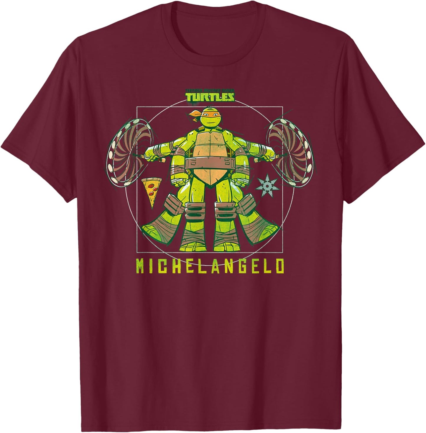 Teenage Mutant Ninja Turtles Michelangelo Anthropometry T-Shirt - T-Shirt | Maroon