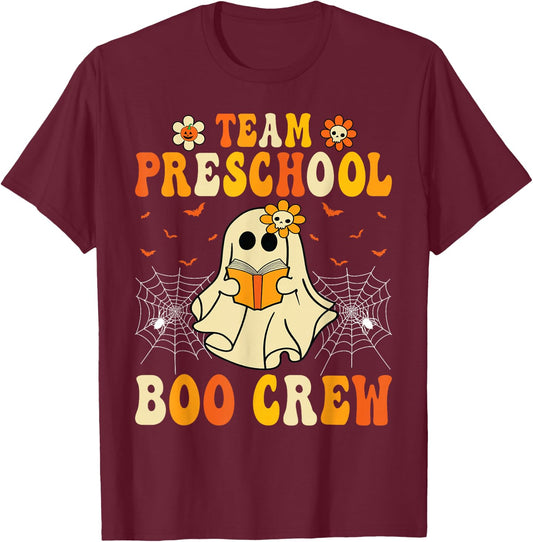 Funny Halloween Ghost Team Preschool Boo Crew Group T-Shirt - T-Shirt | Maroon