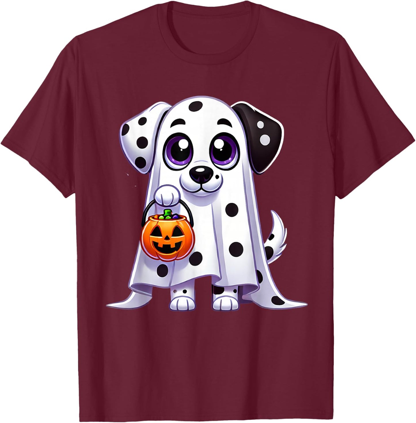 Dalmatian Ghost Halloween Dog Men Women Kids T-Shirt - T-Shirt | Maroon