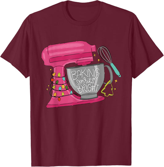 Baking Spirits Bright Christmas Lights Baking Spirits Xmas T-Shirt - T-Shirt | Maroon