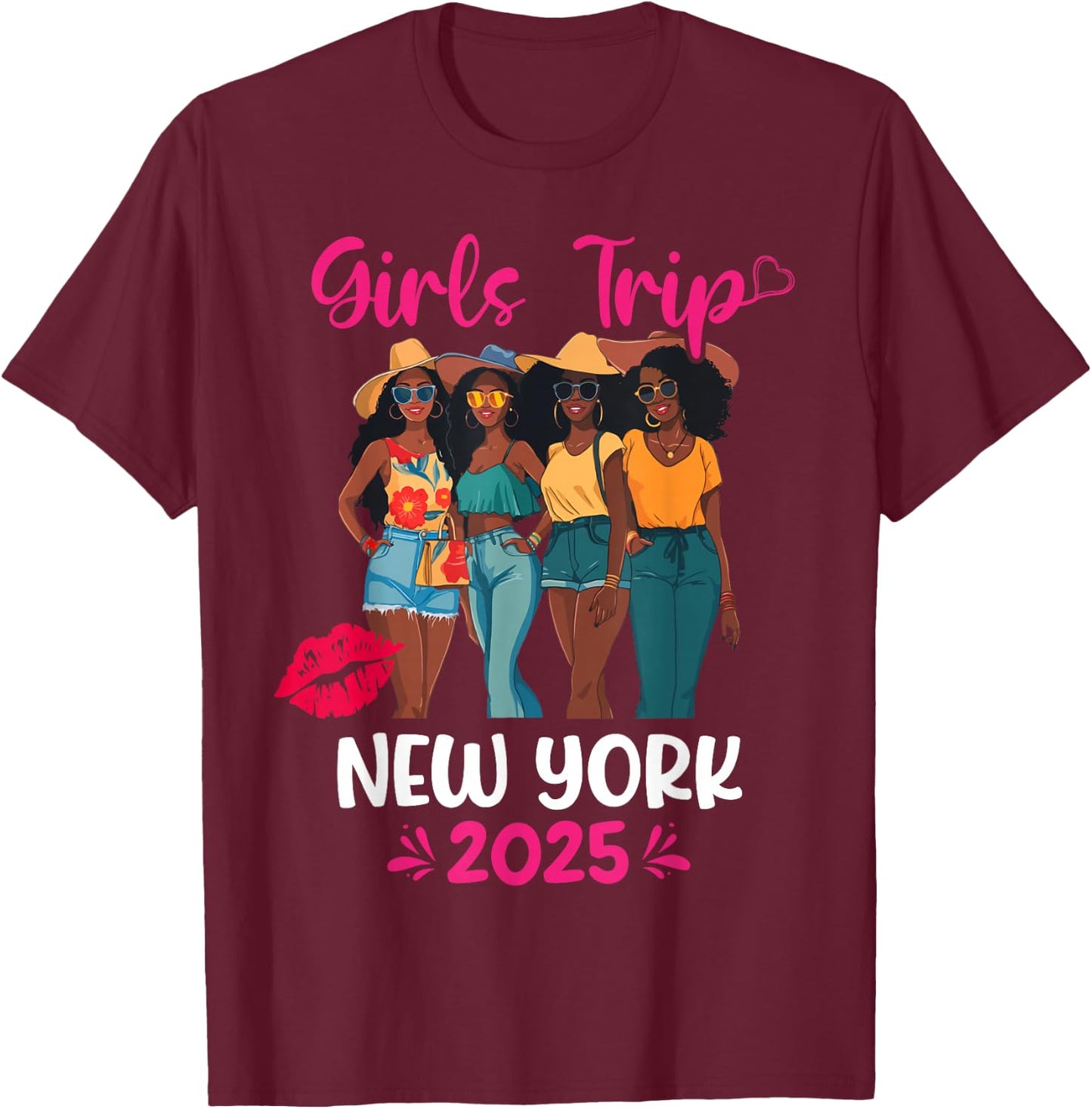 Black Girls Trip New York 2025 Vacation Matching T-Shirt - T-Shirt | Maroon