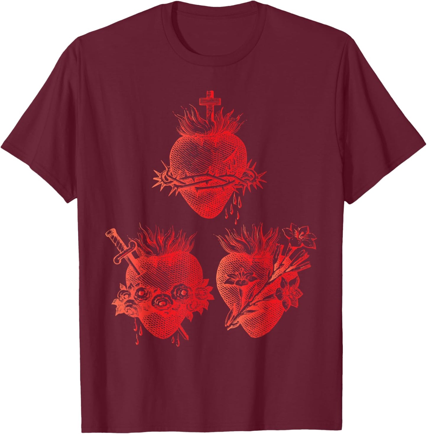 Sacred Heart of Jesus and Immaculate Heart of Mary Joseph 2R T-Shirt - T-Shirt | Maroon