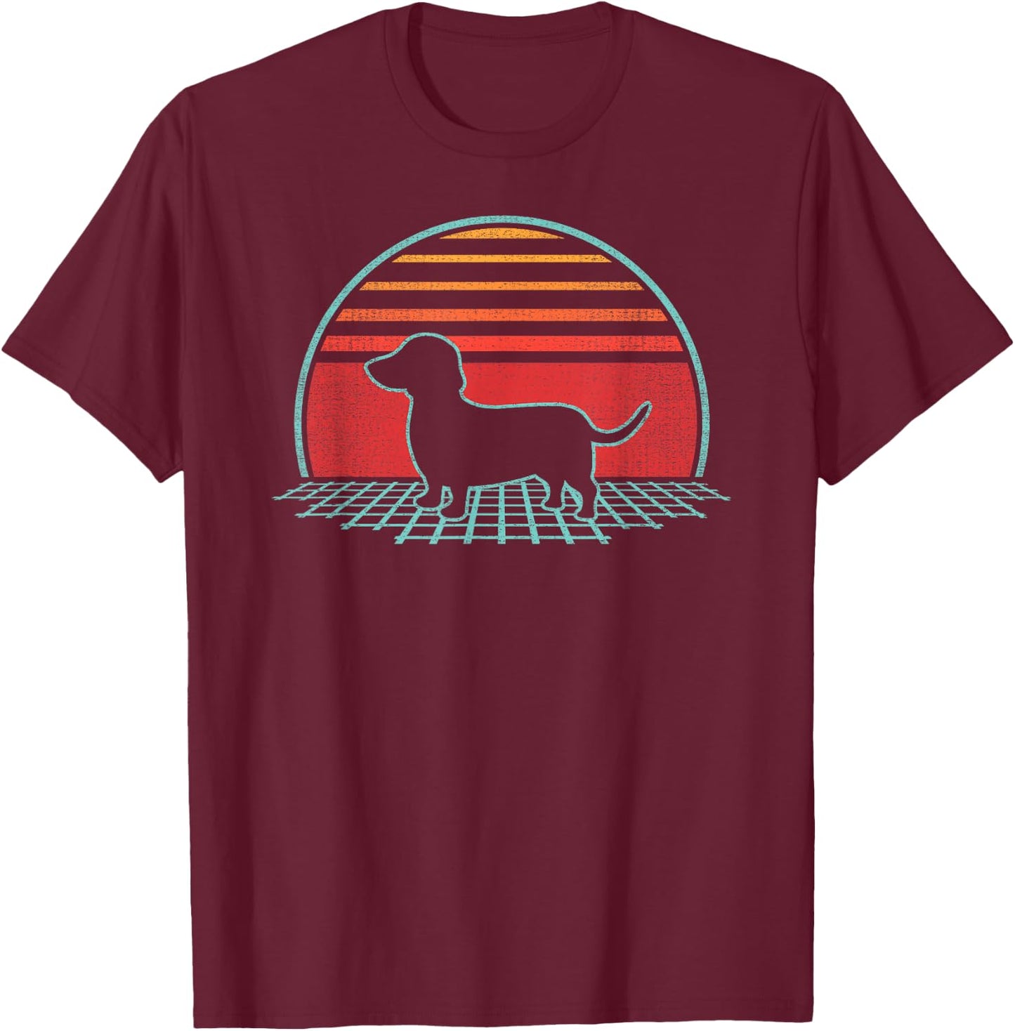 Dachshund Weiner Dog Doxie Retro Vintage 80s Style T-Shirt - T-Shirt | Maroon