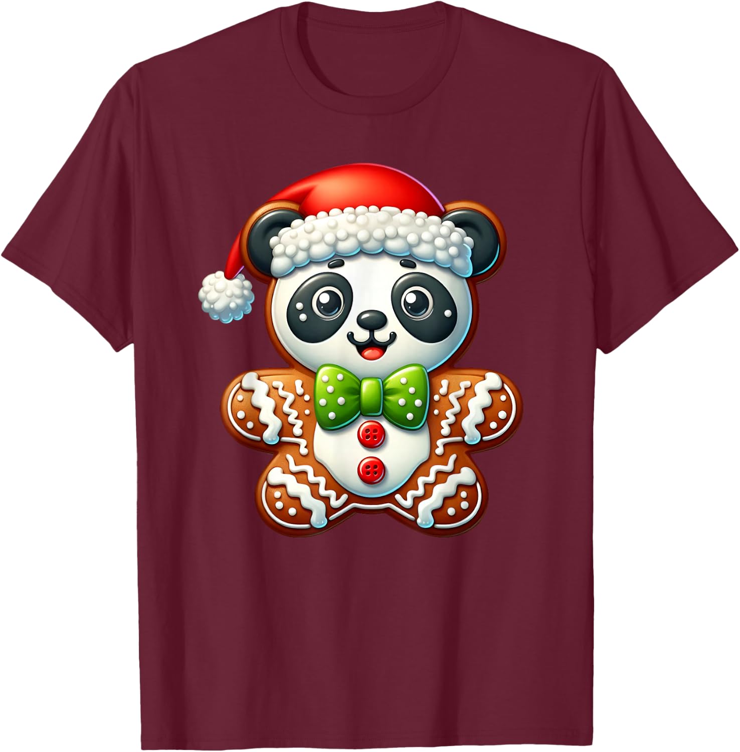 Funny Gingerbread Man Panda Christmas Kids T-Shirt - T-Shirt | Maroon
