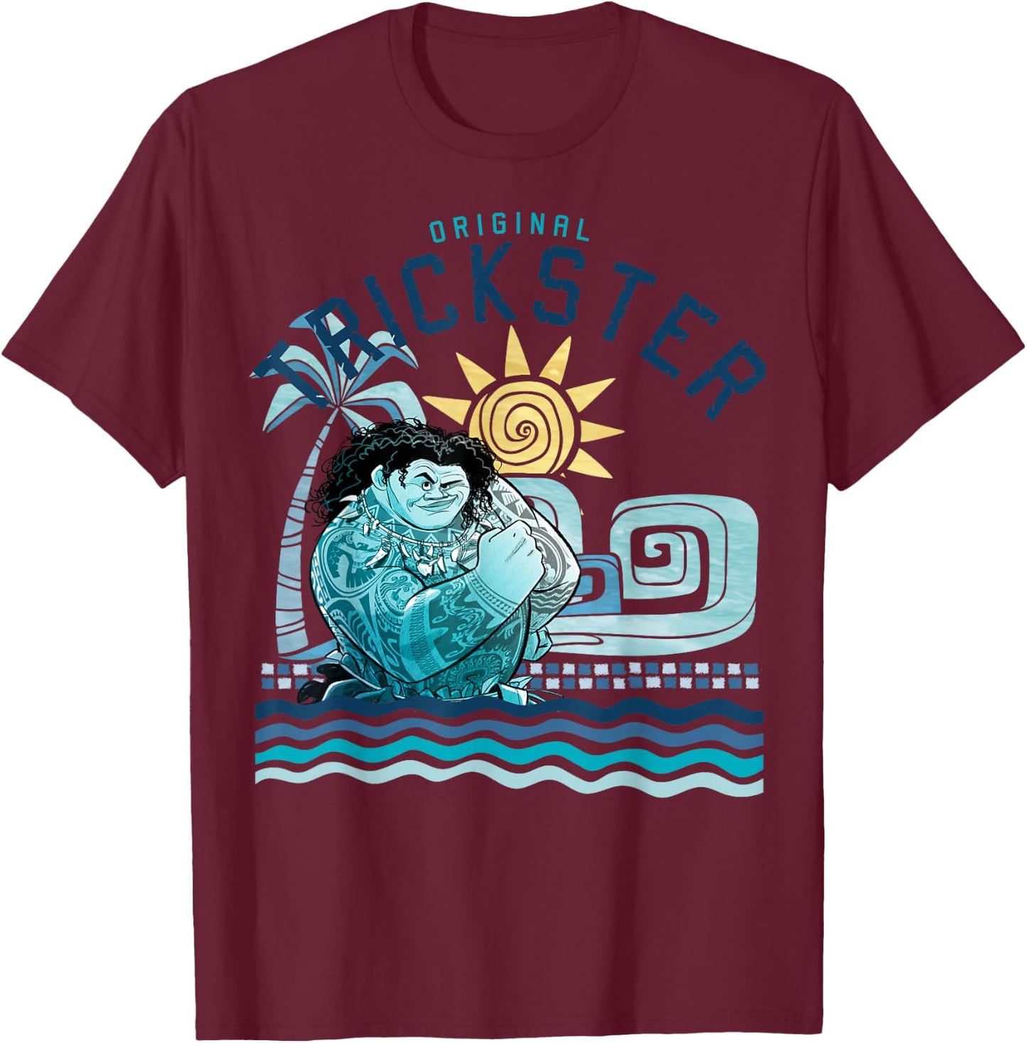 Disney Moana Maui Original Trickster Sunset C1 T-Shirt - T-Shirt | Maroon