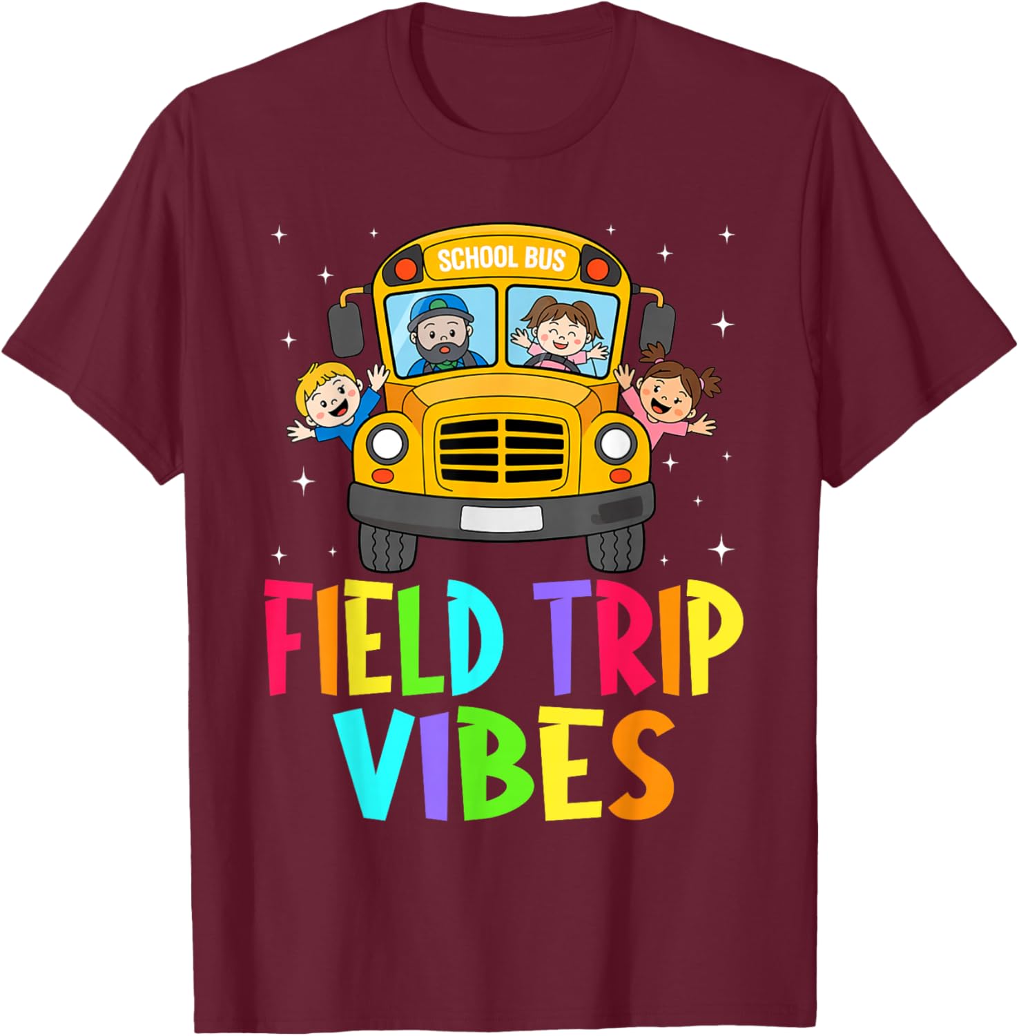 Field Trip Vibes Face Smile Retro Groovy Field Day 2025 T-Shirt - T-Shirt | Maroon