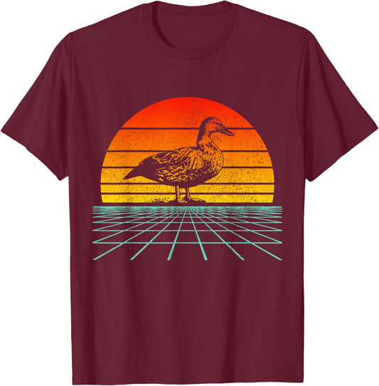 Duck Vintage Retro Sunset 80s Duck Lover T-Shirt - T-Shirt | Maroon