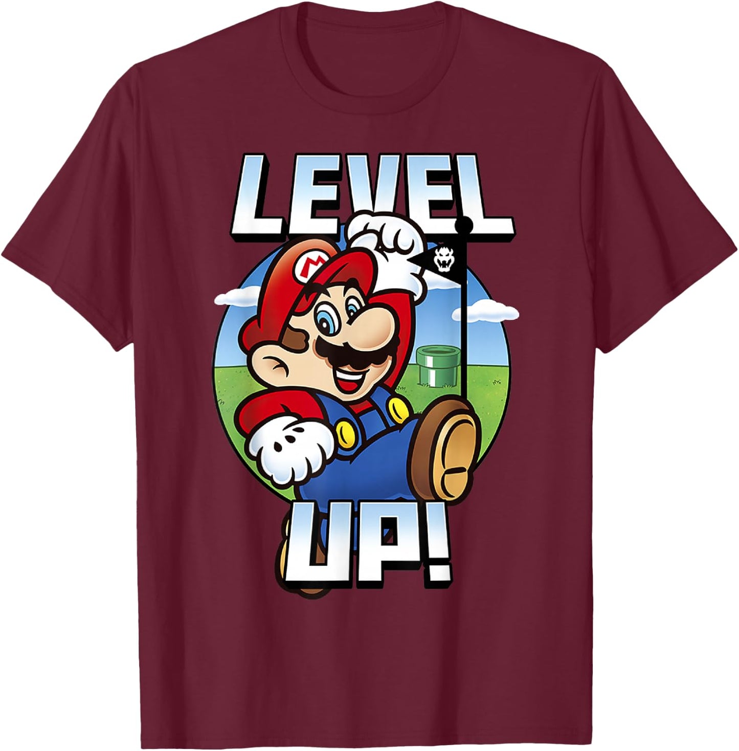 Super Mario Level Up Bowser Flag Portrait Graphic T-Shirt - T-Shirt | Maroon