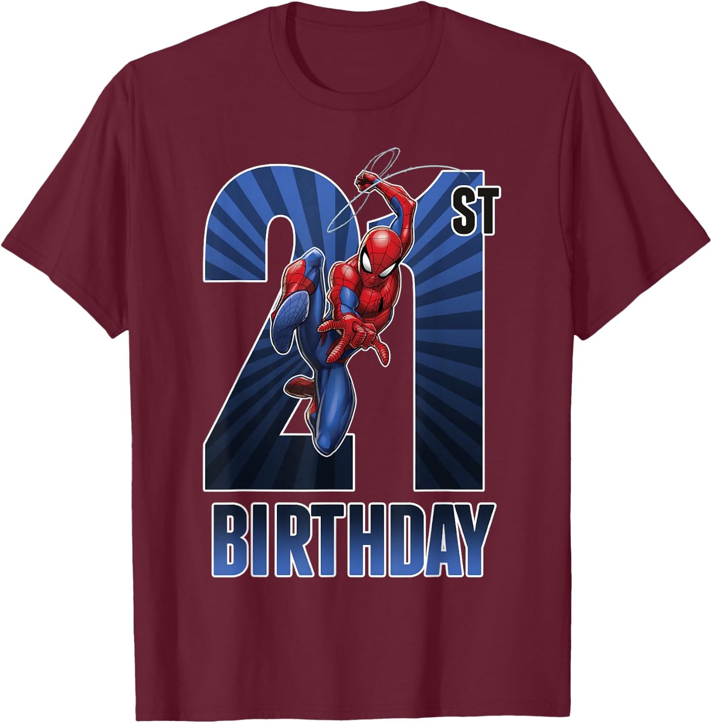 Marvel Spider-Man Swinging 21st Birthday Graphic T-Shirt - T-Shirt | Maroon