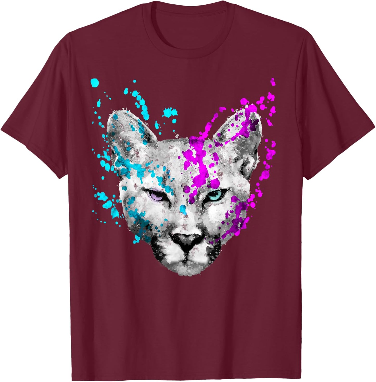 Watercolor lion mountain cougar painting wild artistic T-Shirt - T-Shirt | Maroon