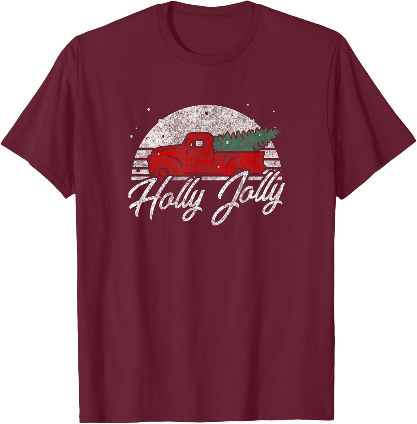 Vintage Christmas Truck Shirt Holly Jolly Holiday Gift T-Shirt - T-Shirt | Maroon