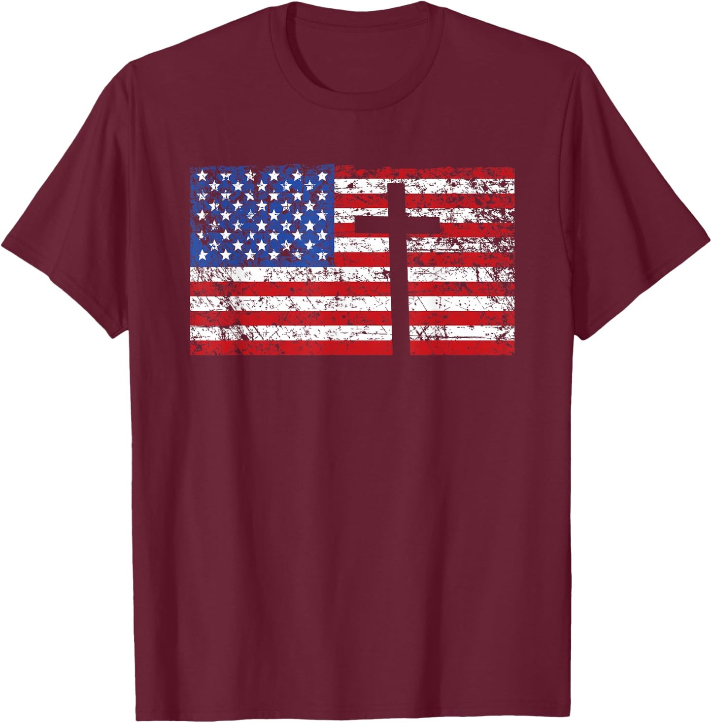 American Flag Cross Shirt, USA Christian Gift, Trust God T-Shirt - T-Shirt | Maroon