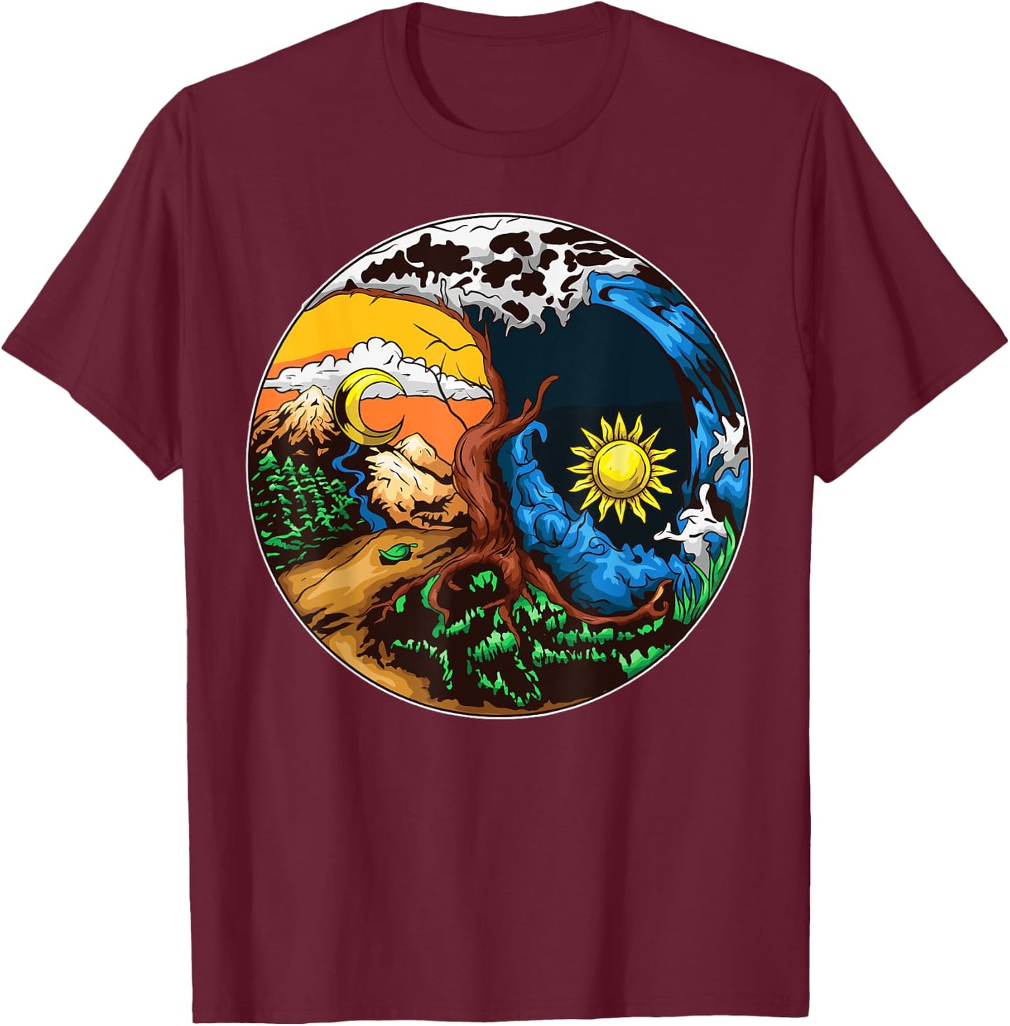Yin Yang Happy Yin Yang Shirt Love Your Mother Earth Black Adult Classic Fit Short Sleeve Save Planet Shirt T-Shirt - T-Shirt | Maroon