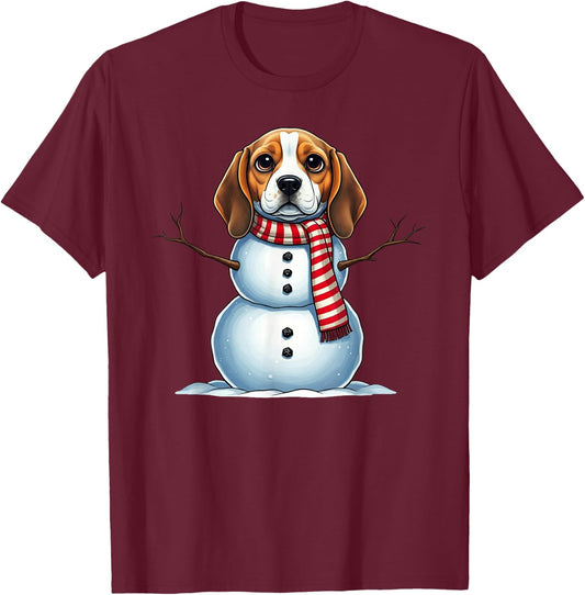 Funny Beagle Dog Snowman Scarf Christmas Kids T-Shirt - T-Shirt | Maroon