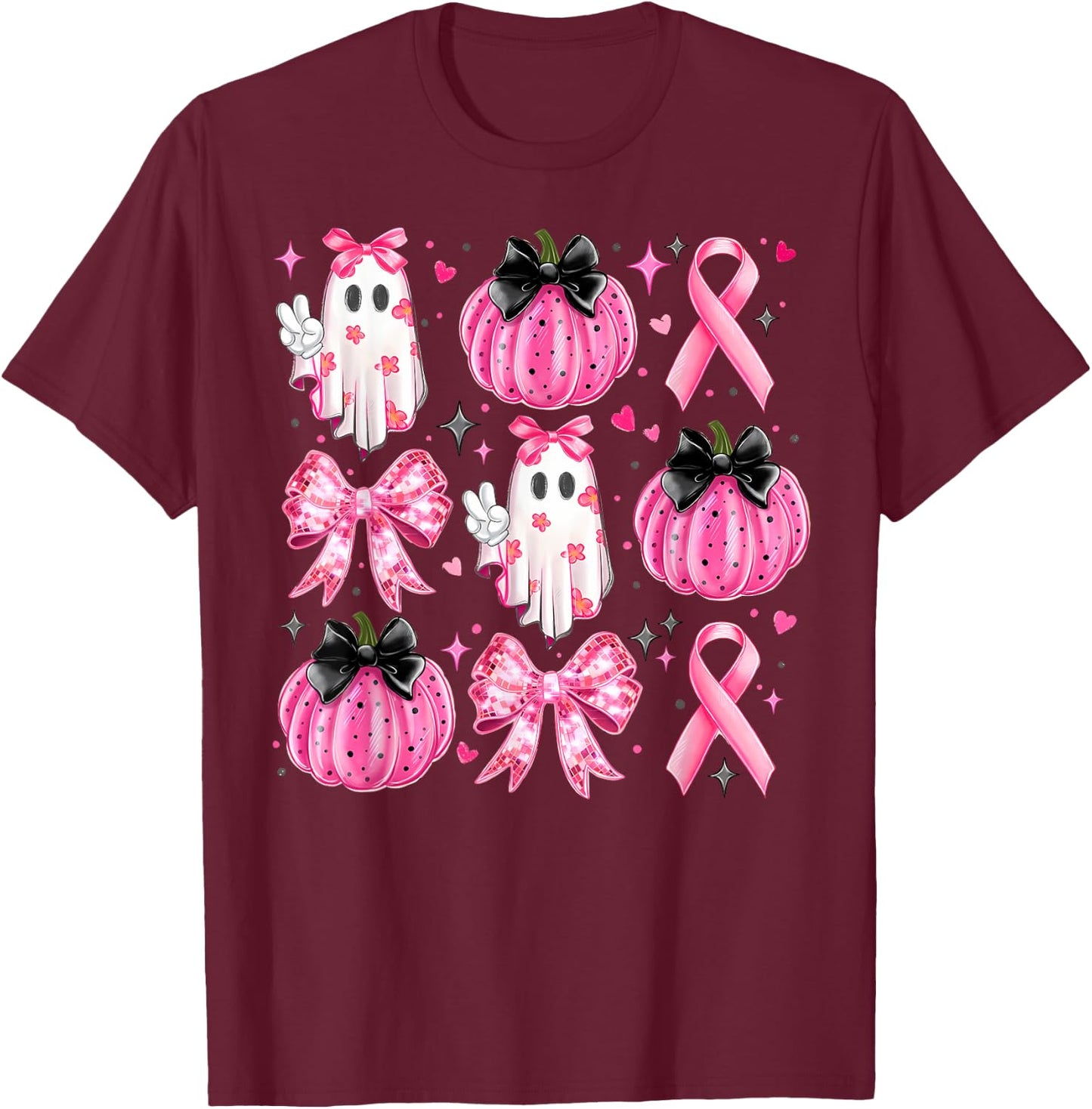Halloween Pink Ghost Coquette Bow Girly Breast Cancer Girls T-Shirt - T-Shirt | Maroon