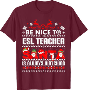 ESL Ugly Christmas Sweater Gift Funny X-mas English Teacher T-Shirt - T-Shirt | Maroon