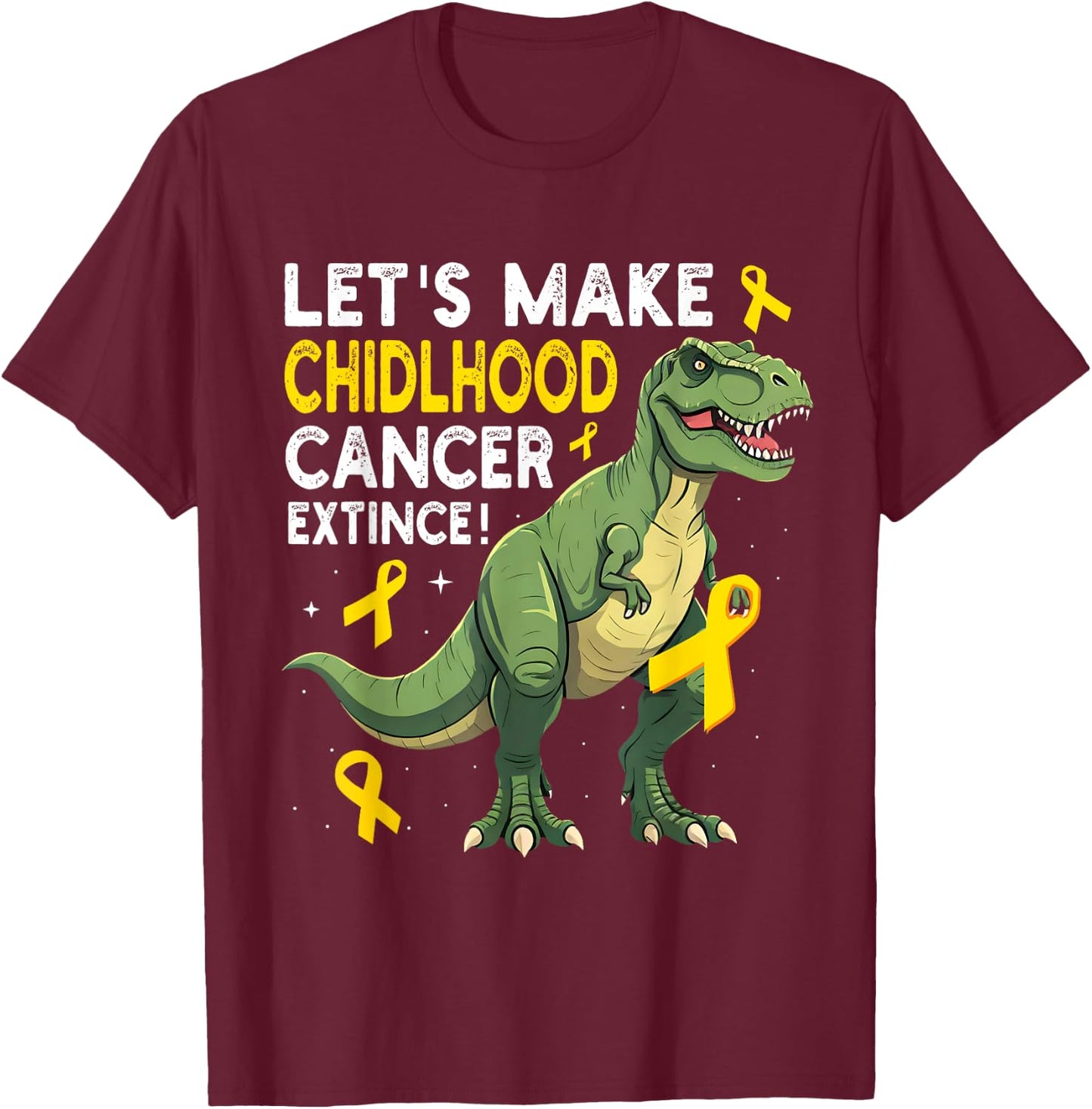 Childhood Cancer Extinct Dinosaur Childhood Cancer Awareness T-Shirt - T-Shirt | Maroon