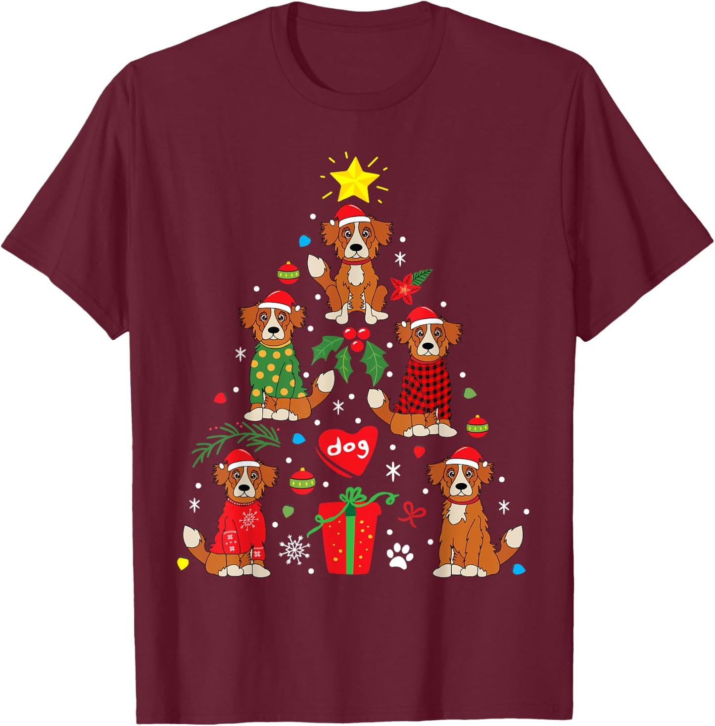 Nova Scotia Tolling Retriever Christmas Dog Gift Men Women Kids T-Shirt - T-Shirt | Maroon