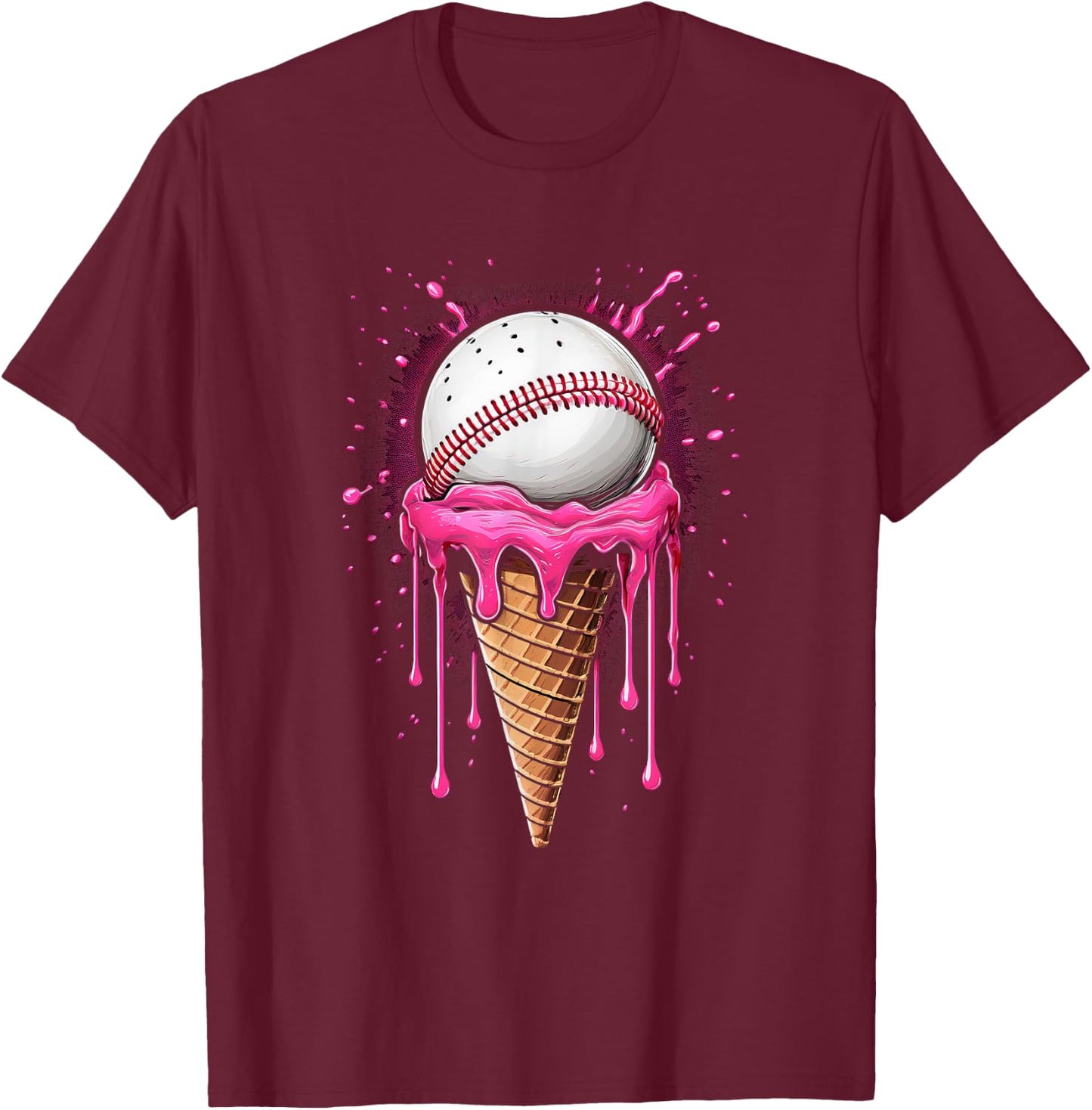 Baseball Drip Boys Ice Cream Cone Drip Baseball T-Shirt - T-Shirt | Maroon