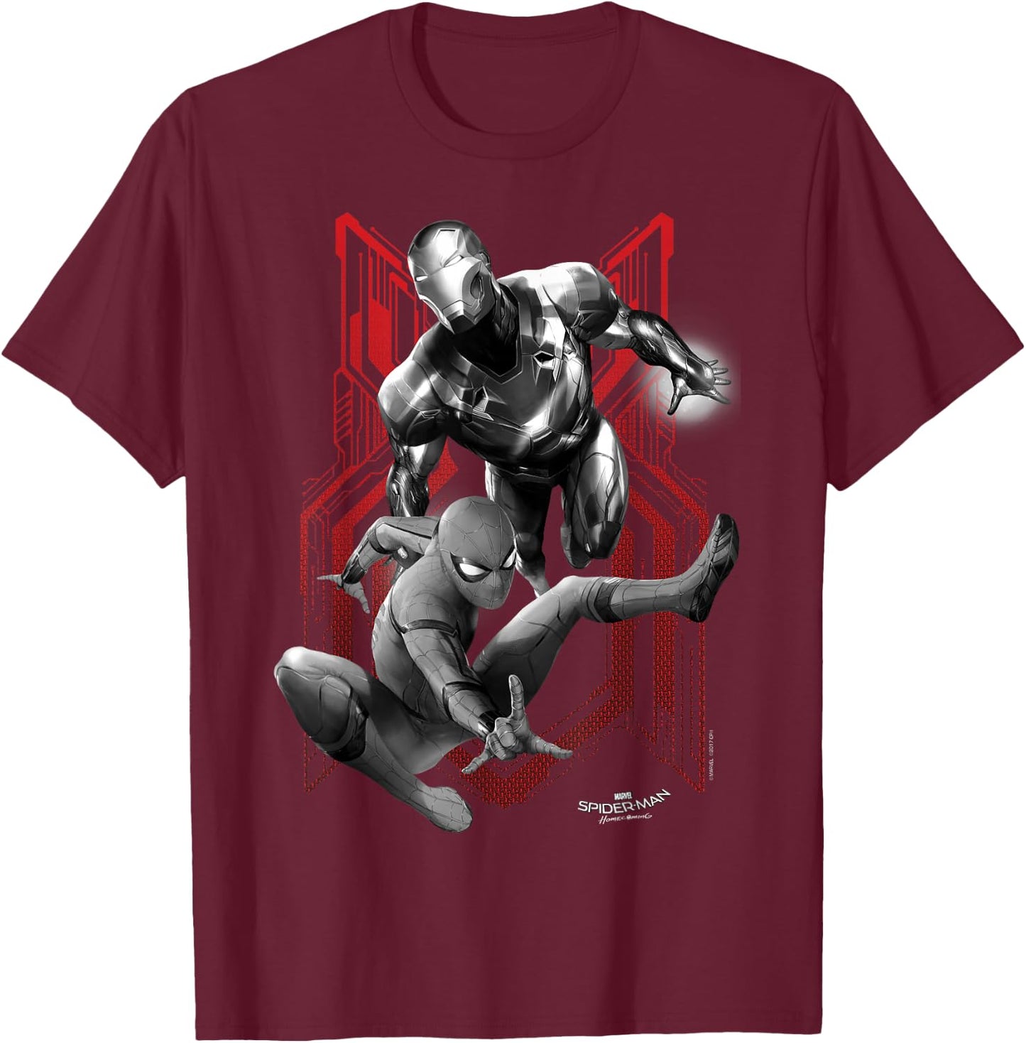 Marvel Spider-Man Homecoming Ironman Flying Swinging T-Shirt - T-Shirt | Maroon