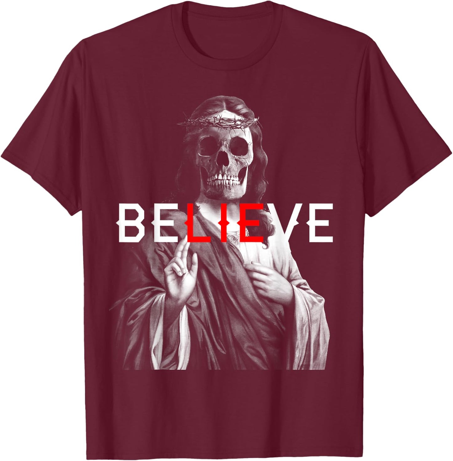 Blackcraft Antichrist Jesus Skull Believe Satan Atheist T-Shirt - T-Shirt | Maroon
