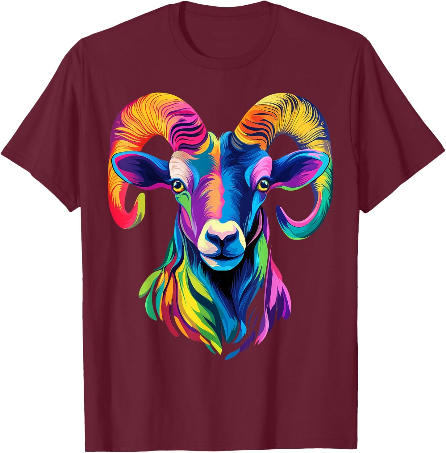 Colorful Bighorn Sheep Face Animal Lover Men Women Black T-Shirt - T-Shirt | Maroon