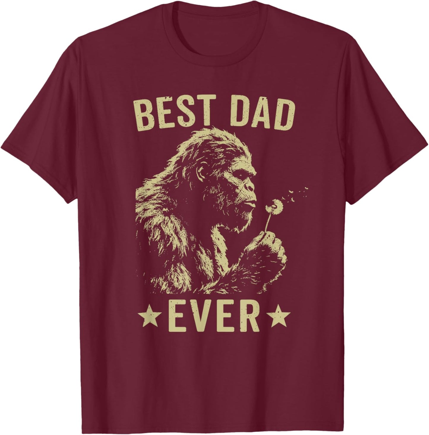 Retro Best Dad Ever Bigfoot Sasquatch Funny Father's Day T-Shirt - T-Shirt | Maroon