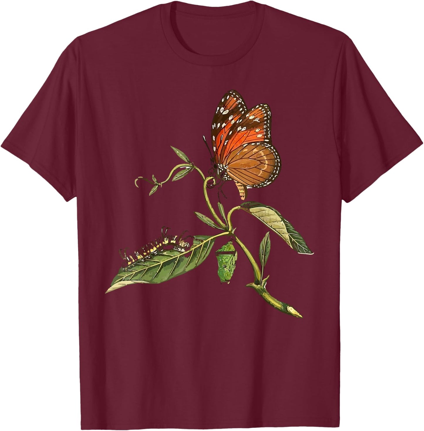 Monarch Butterfly Life Cycle Butterfly Shirt T-Shirt - T-Shirt | Maroon