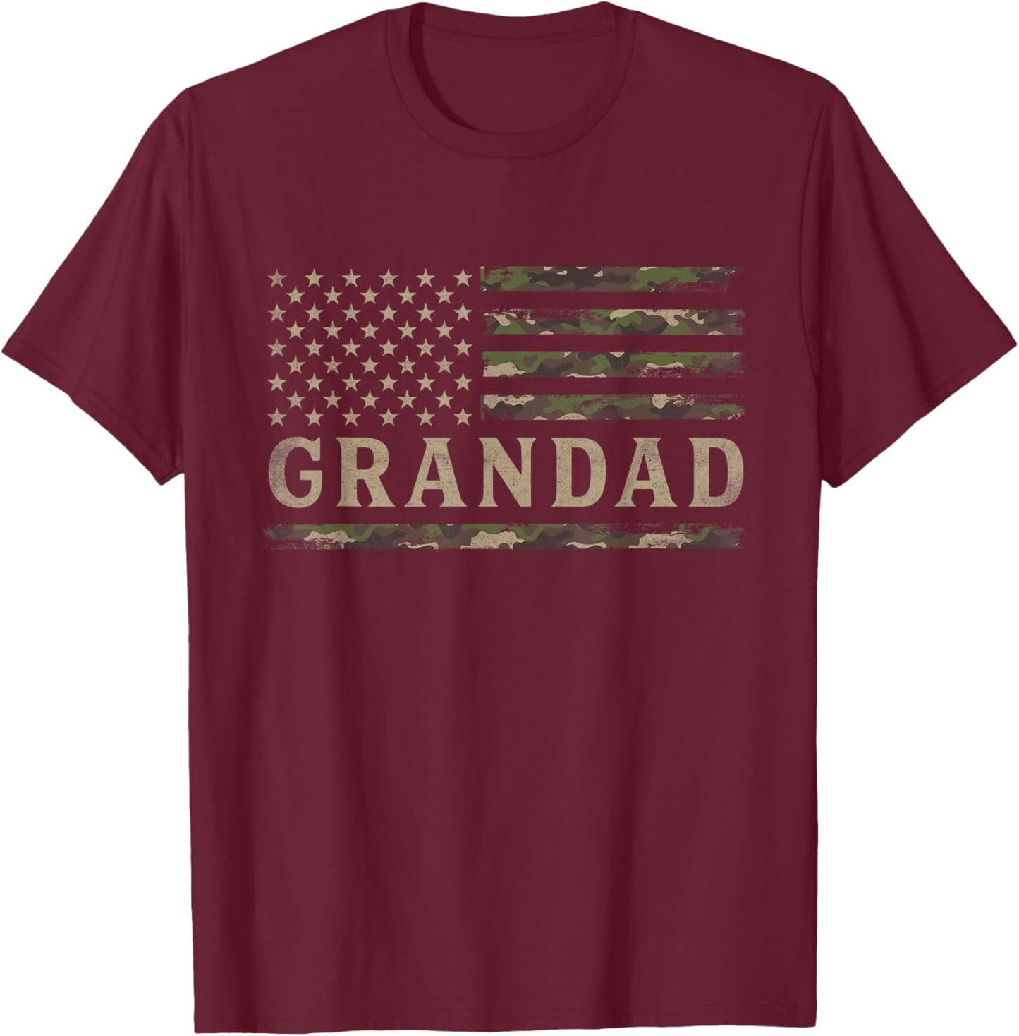 Camo Grandad Camourflage USA Flag Fathers Day Grandpa T-Shirt - T-Shirt | Maroon