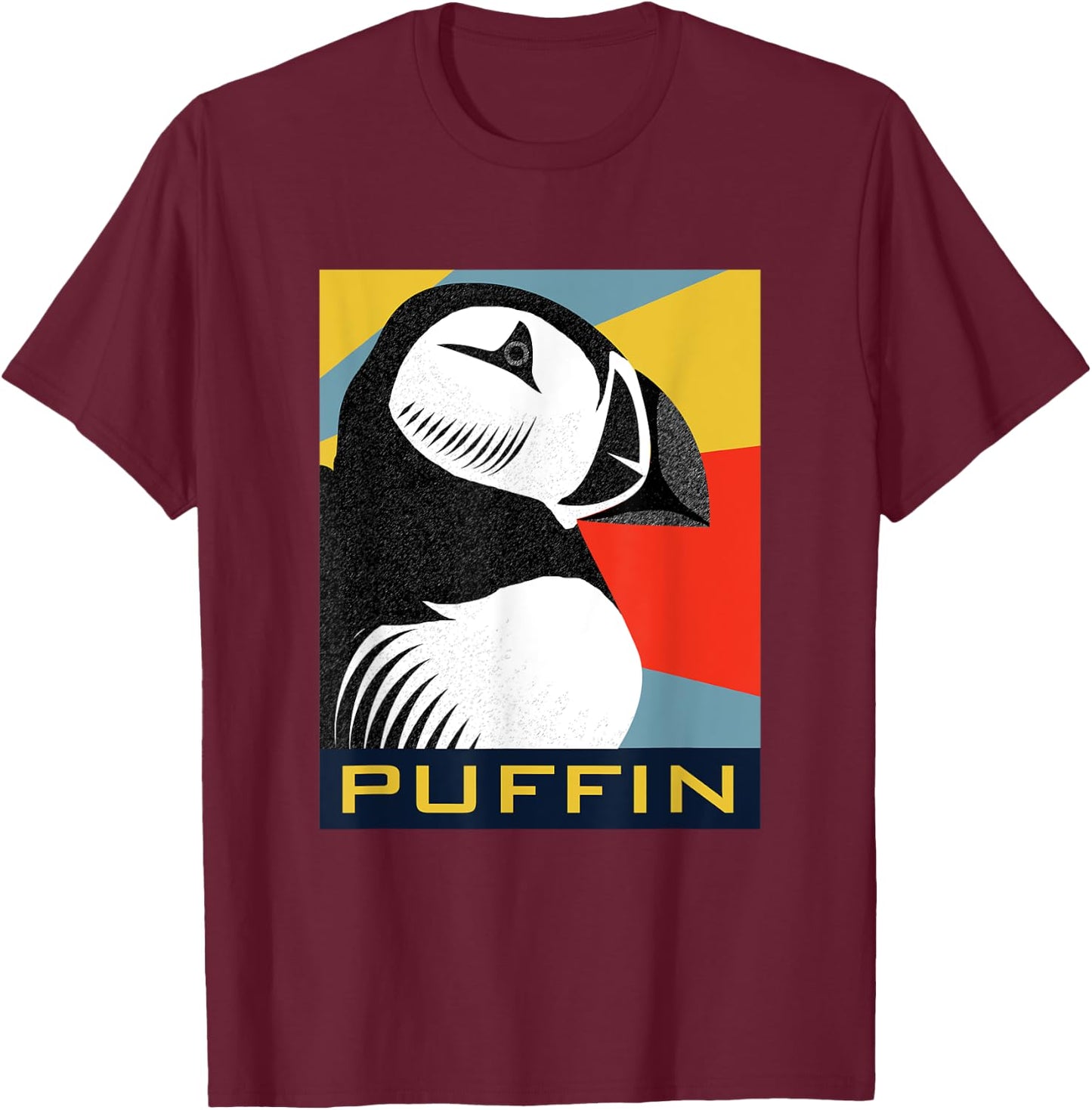 Vintage Retro Silhouette Puffin T-Shirt - T-Shirt | Maroon