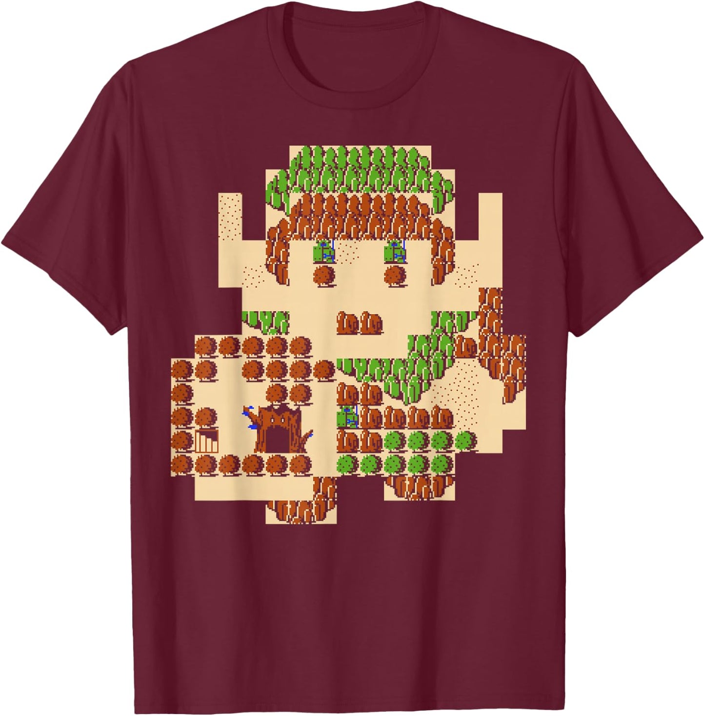 Nintendo Zelda Link Portrait 8-Bit Map Graphic T-Shirt - T-Shirt | Maroon